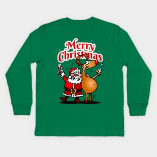 Merry Christmas - Santa Claus and his reindeer Kids Long Sleeve T-Shirt